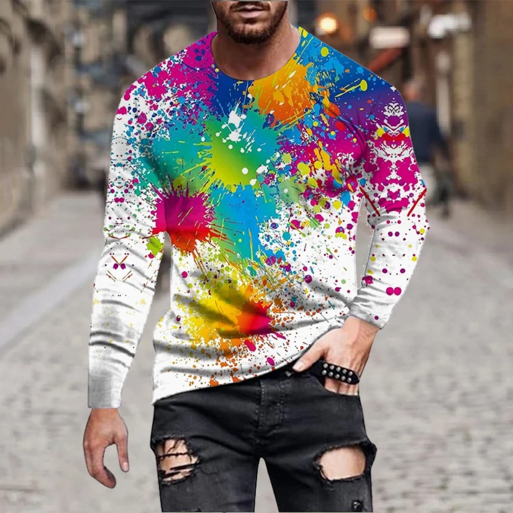 Men'S Fashion 2025 - Camiseta masculina com estampa de arco-íris,