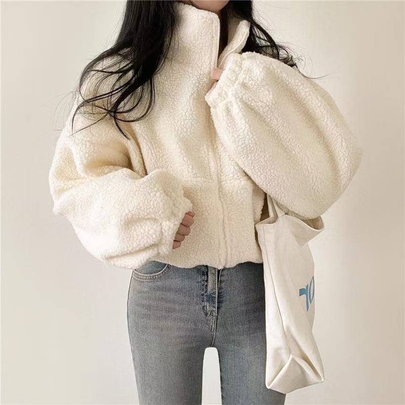 Sherpa Jacket Fleece - Jaqueta Feminina com Capuz e Zíper,