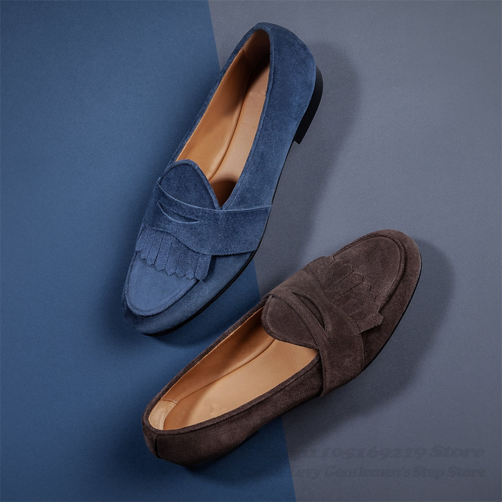 Suede Loafers Men - Mocassins de camurça azul marinho masculinos,