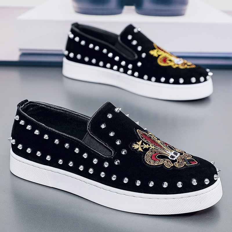 Sapatos Mocassim Pretos Rivets - Suede Loafers Men avaliação e preço