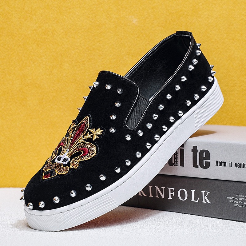 Sapatos Mocassim Pretos Rivets - Suede Loafers Men avaliação e preço